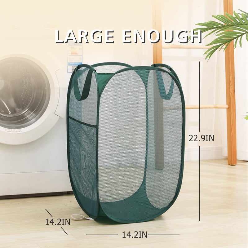 HONOMA Sturdy Mesh Laundry Hamper Basket Bag,Pop up Basket with Side Pocket for Laundry Room, Bathroom, Kids Room, College Dorm or Travel (Pop Vertical, Navy Blue) - Image 4